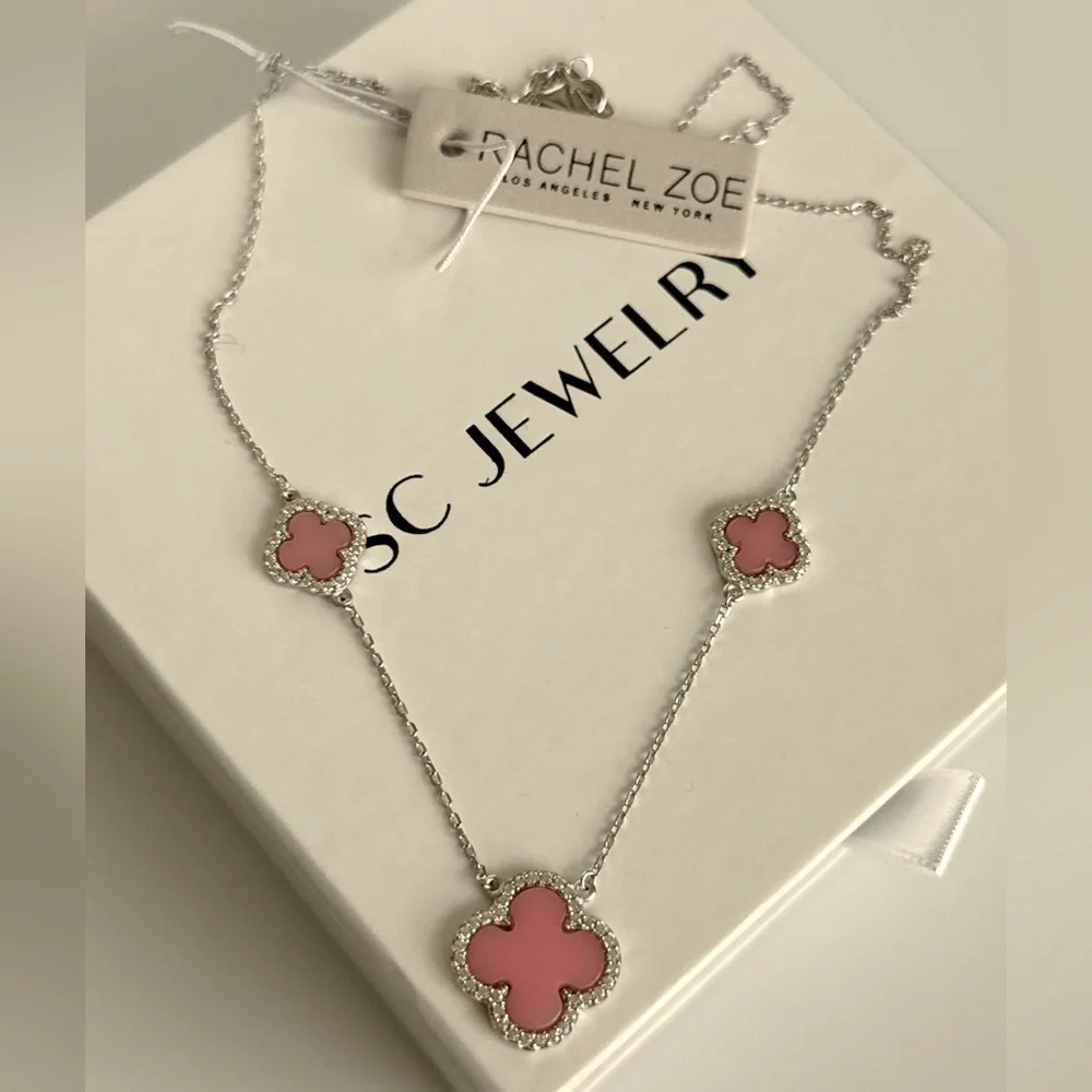 Sold Out / Rachel Zoe Clover Necklace Pink Clover 925 Sterling Silver - Picture 5 of 5